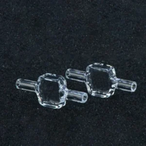 Two quartz fluorescence flow cells neatly placed in custom blue foam packaging, ready for secure transport or storage.