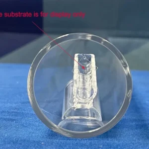 A quartz substrate boat viewed from the front, placed inside a larger clear tube, with text indicating that the 