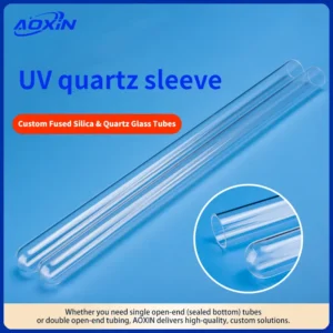 UV quartz sleeves made from custom fused silica & quartz glass tubes, suitable for both single open-end (sealed bottom) and double open-end tubing solutions.