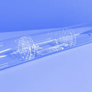 Quartz Gas Diffuser | Fused Silica Furnace Tube Gas Distributor 7 A close-up view of a quartz gas diffuser inserted into a clear tube, highlighting its intricate internal perforated structure for even gas flow.