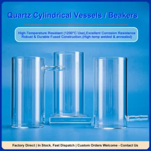A collection of cylindrical jacketed quartz vessels for high-temperature reactions, available for fast dispatch and custom orders.