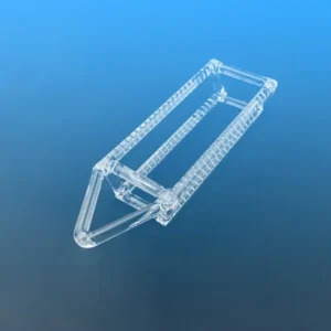 A close-up side view of a quartz wafer processing boat, highlighting the detailed slotted interior for secure wafer placement during thermal treatments.